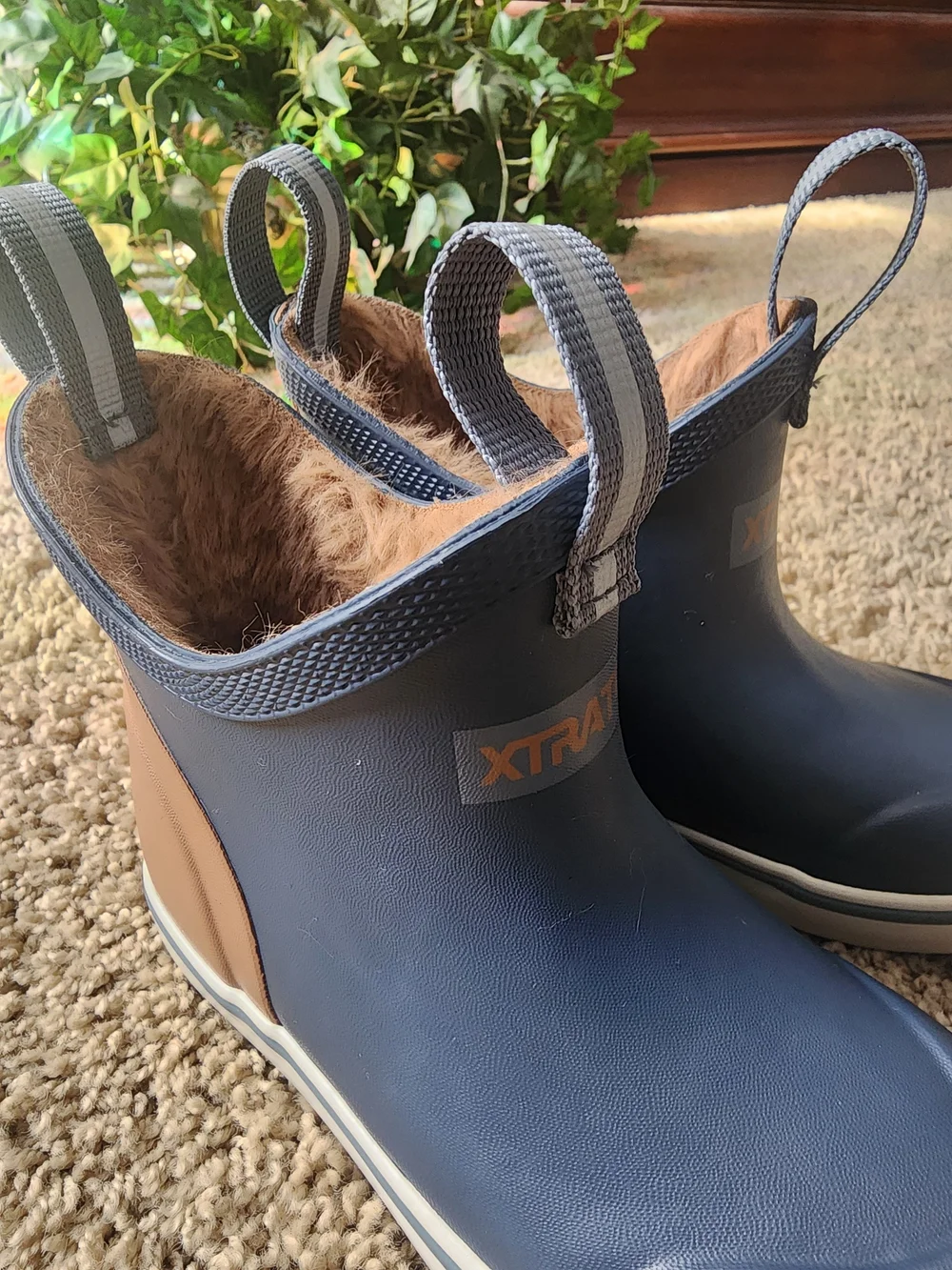 Xtratuf Kids Faux Fur Lined Navy and Tan Waterproof Rain & Snow Boots